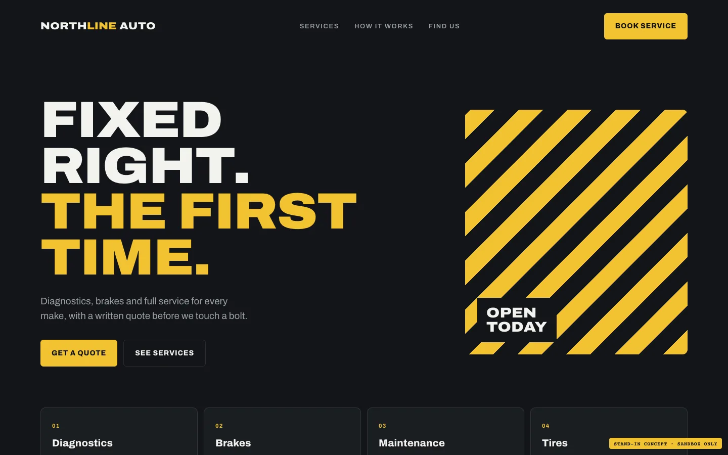 Northline Auto auto shop website design on desktop, concept build by Tenth Street Digital