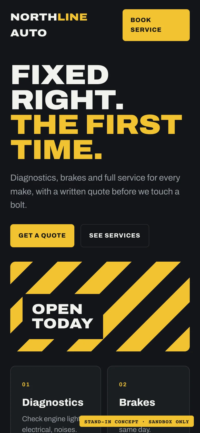 Northline Auto auto shop website homepage on a phone
